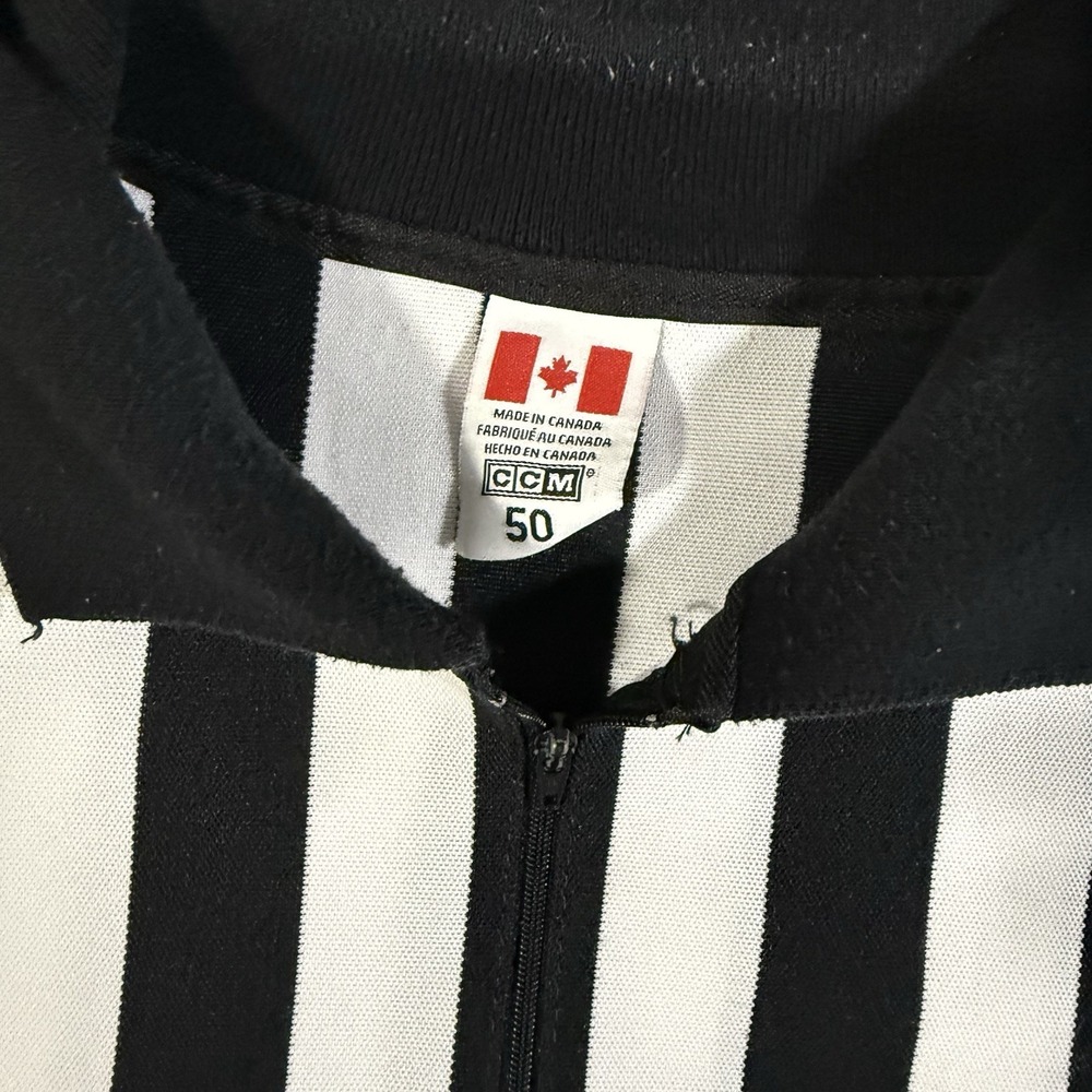 Vintage CCM NHL Referee Jersey Size 50 Black White Striped Hockey Official Shirt - Picture 2 of 7